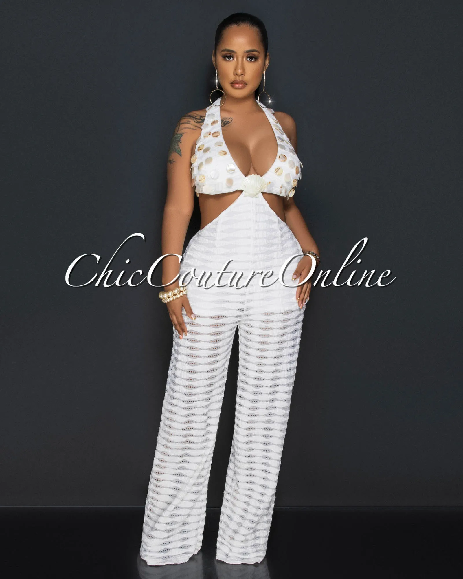 Liddie Cream Crochet Halter Top Jumpsuit sold by Chic Couture product image thumbnail 2