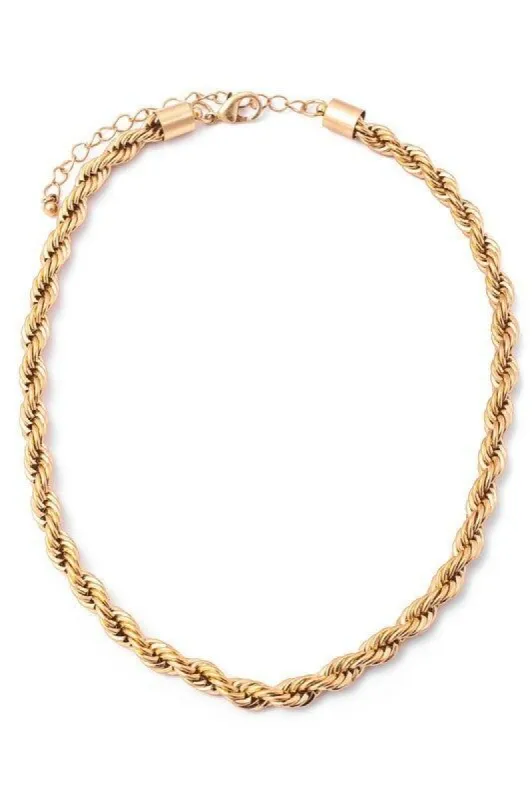 Prue Gold Metallic Braided Chain Necklace sold by chic