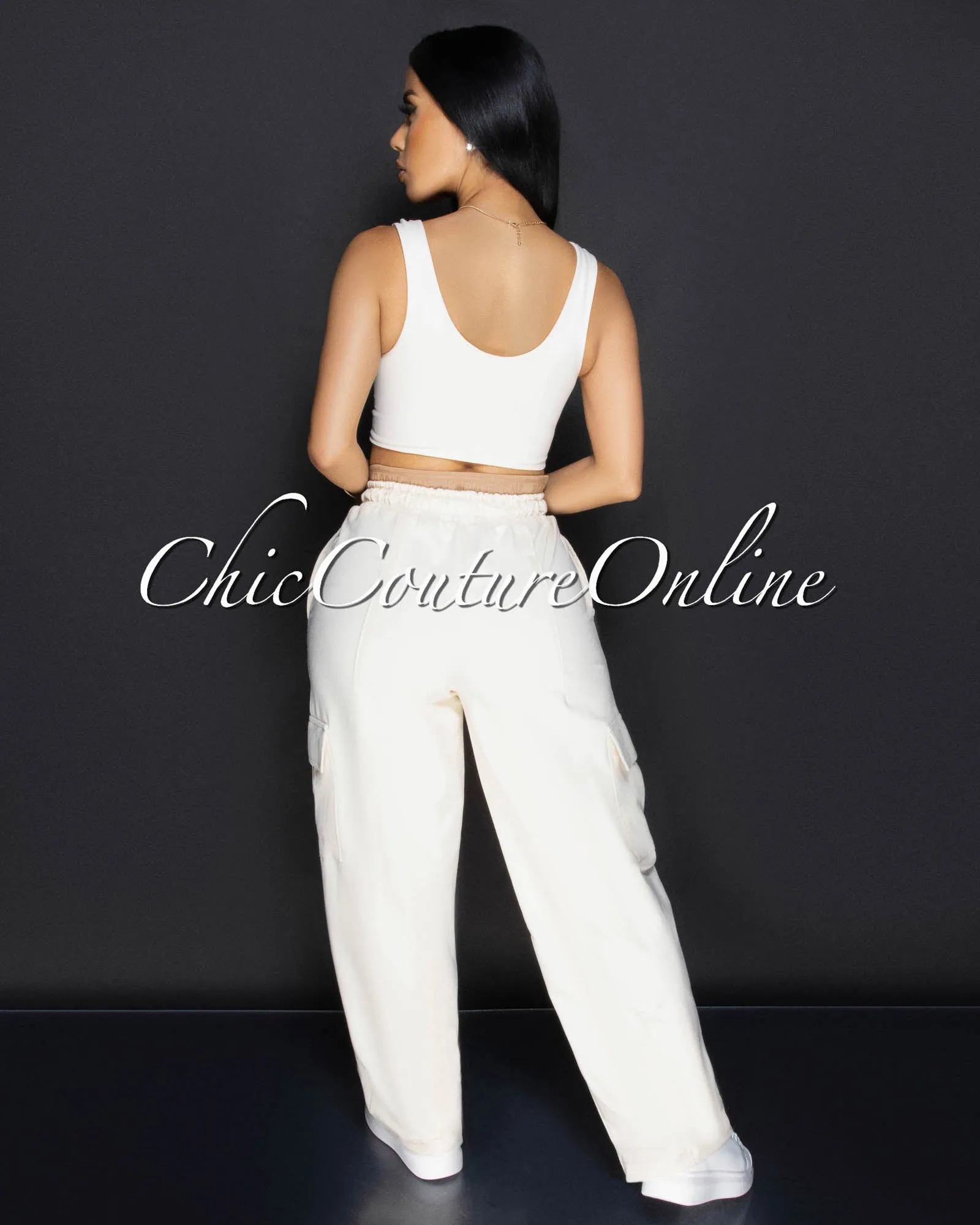 Rubin Beige Nude Cargo Sweatpants sold by Chic Couture product image thumbnail 3