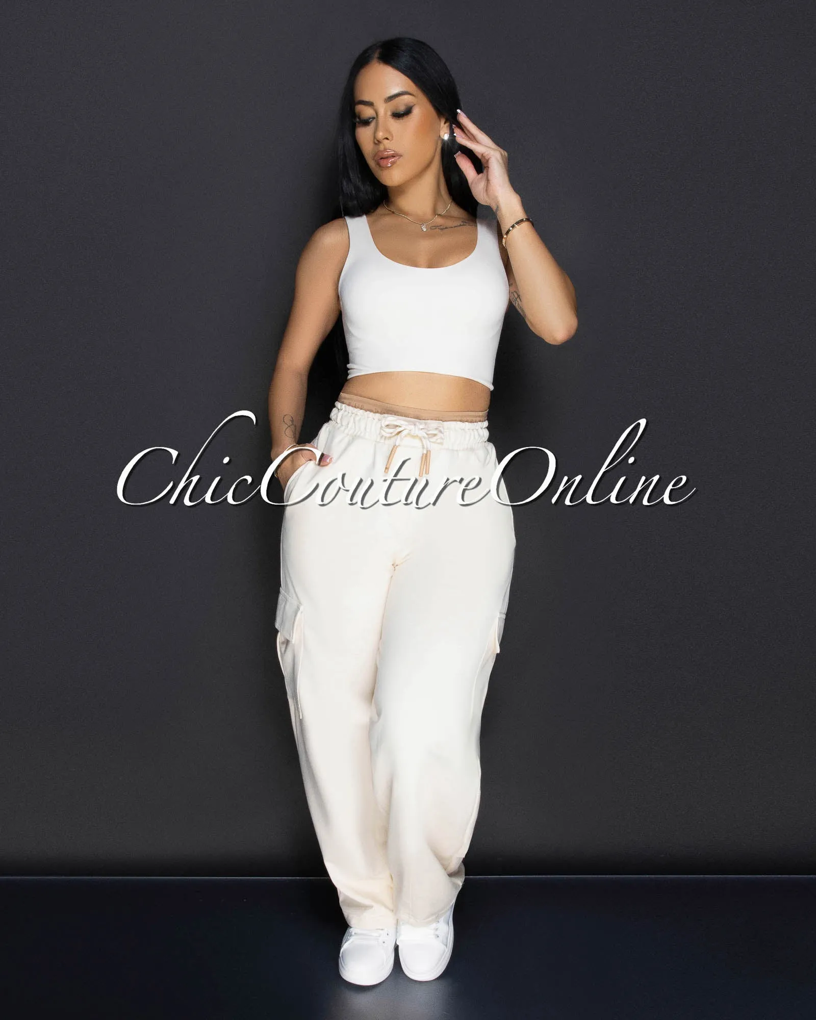 Rubin Beige Nude Cargo Sweatpants sold by Chic Couture product image thumbnail 2