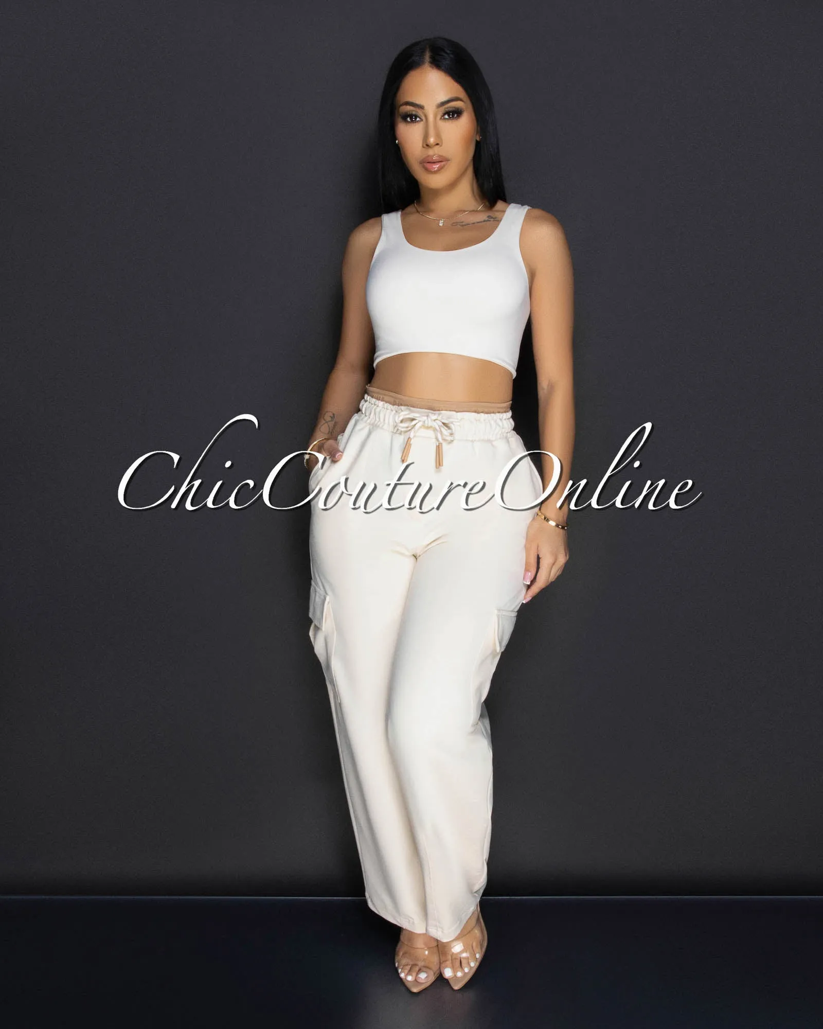 Rubin Beige Nude Cargo Sweatpants sold by Chic Couture product image thumbnail 5