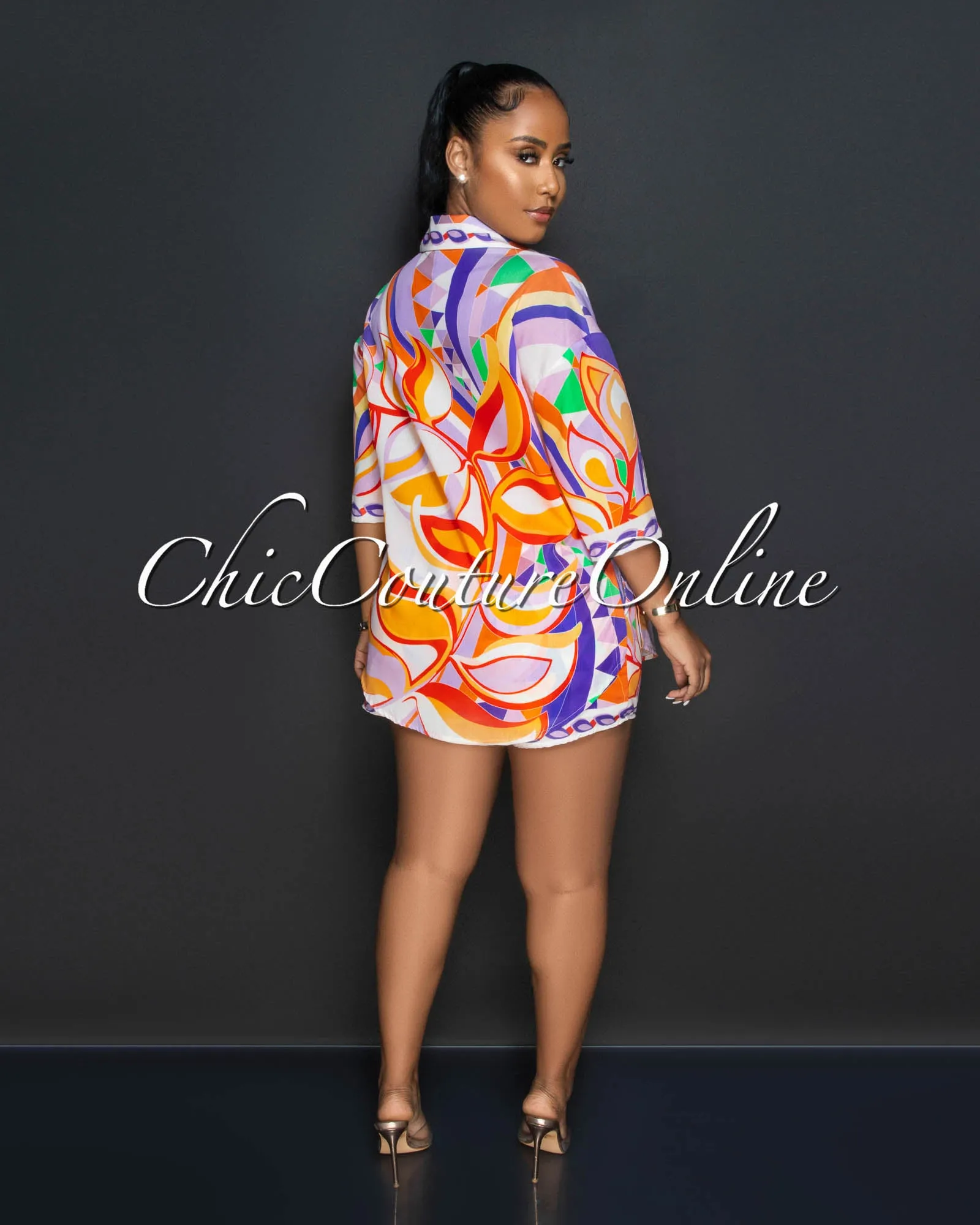 *Kristina Orange Lilac Multi-Color Print Shirt & Shorts Set sold by Chic Couture product image thumbnail 4