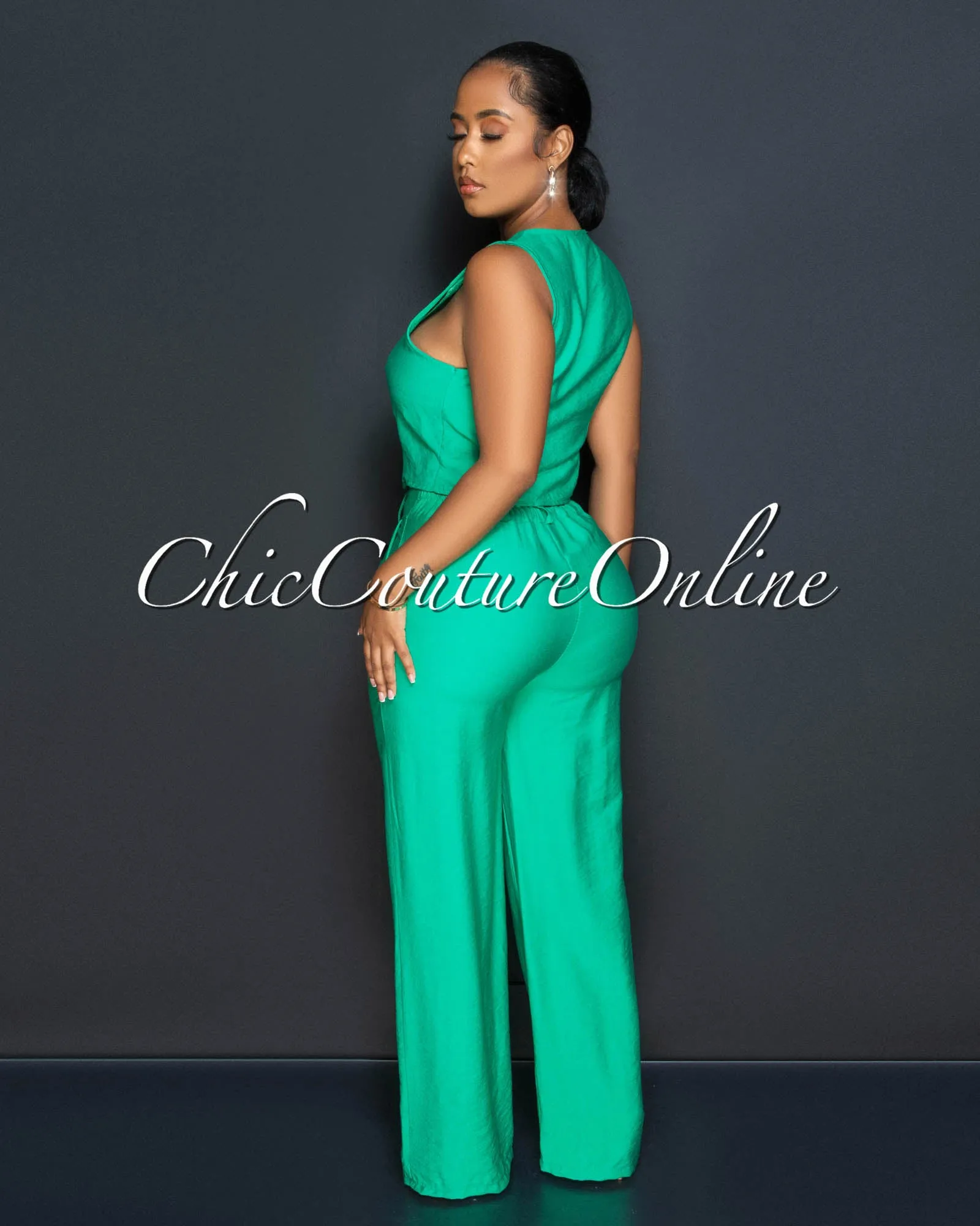 *Orene Green Buttons Crop Top & Wide Pants Set sold by Chic Couture product image thumbnail 3
