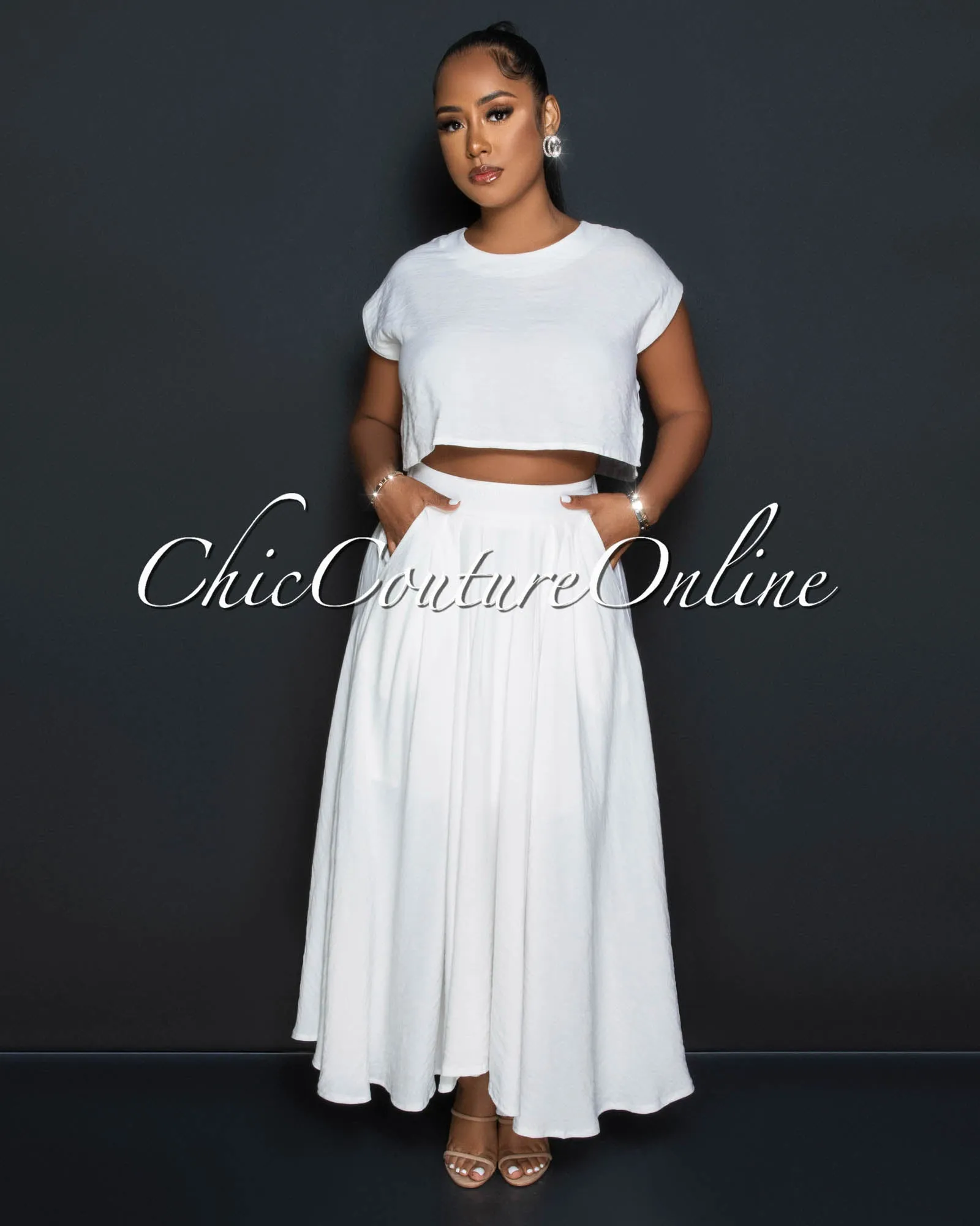 Desideria Off-White Crop Top & Maxi Skirt Set sold by Chic Couture product image thumbnail 2