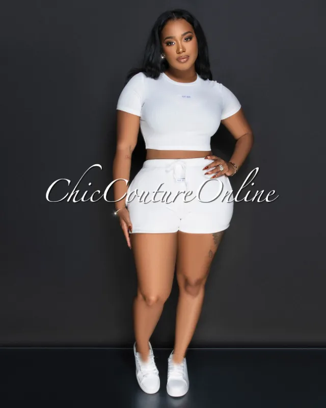 Monola White Ribbed Crop Top & Shorts Set sold by Chic Couture