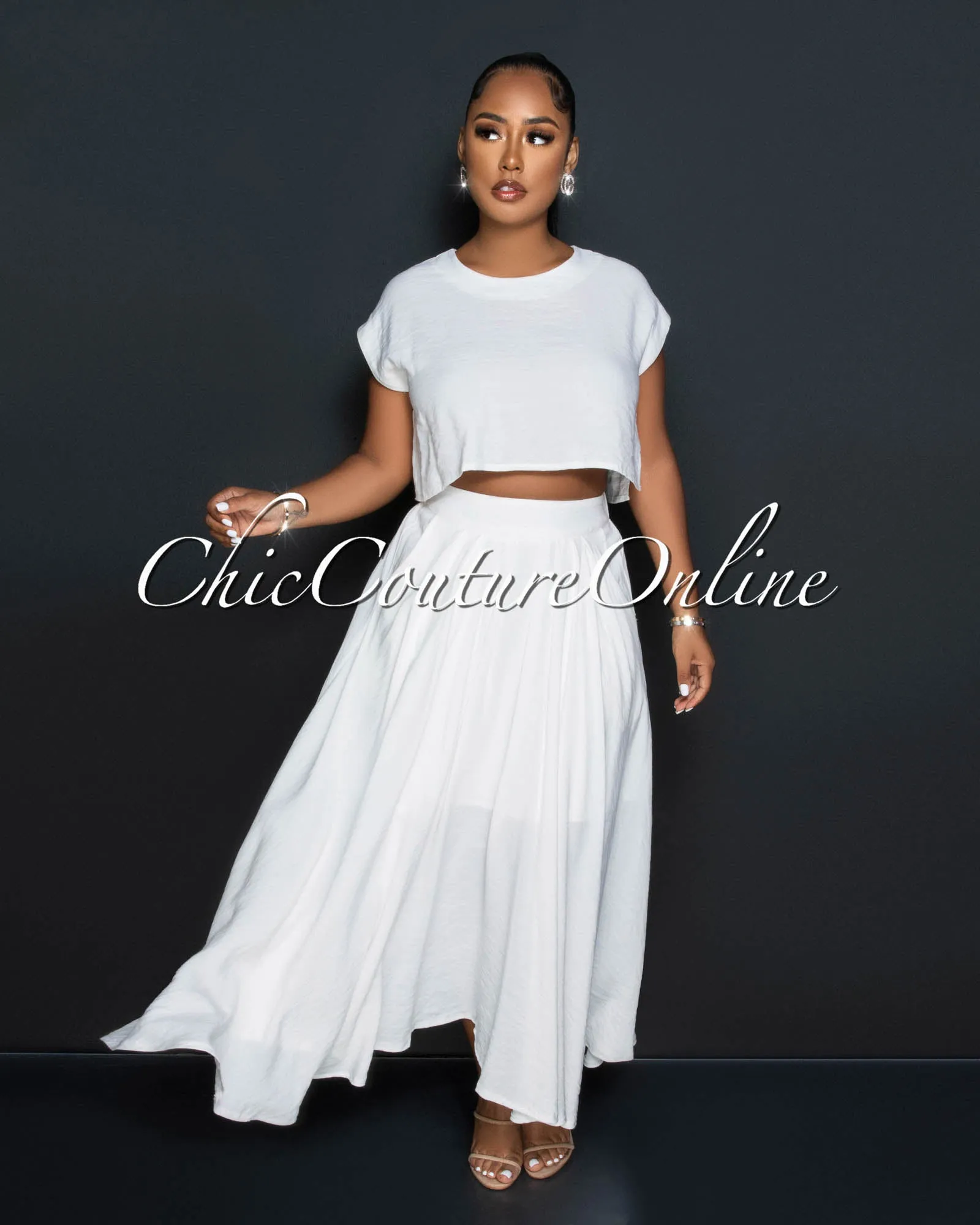 Desideria Off-White Crop Top & Maxi Skirt Set sold by Chic Couture product image thumbnail 3