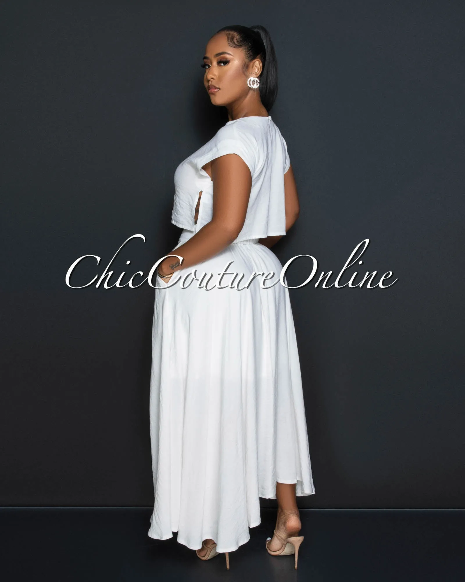 Desideria Off-White Crop Top & Maxi Skirt Set sold by Chic Couture product image thumbnail 4