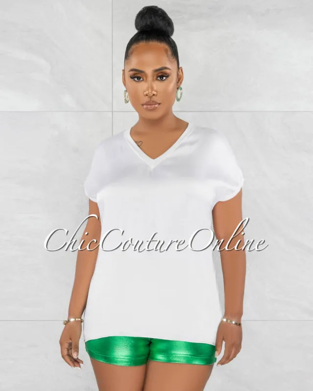 *Sanney Off-White Silky V-Neckline Top sold by Chic Couture