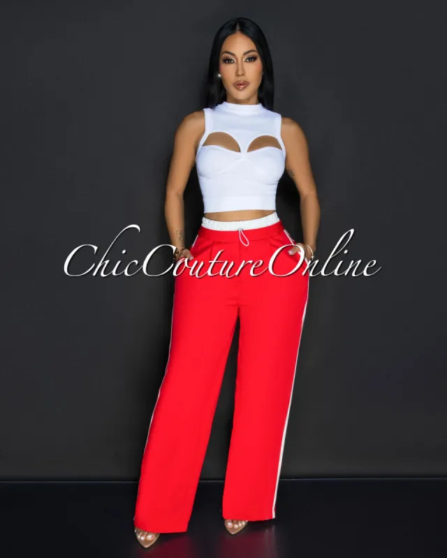 Corrie Red White Sporty Sweatpants sold by Chic Couture