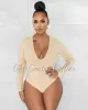 Nilam Nude Deep V Neck Long Sleeves Bodysuit sold by Chic Couture