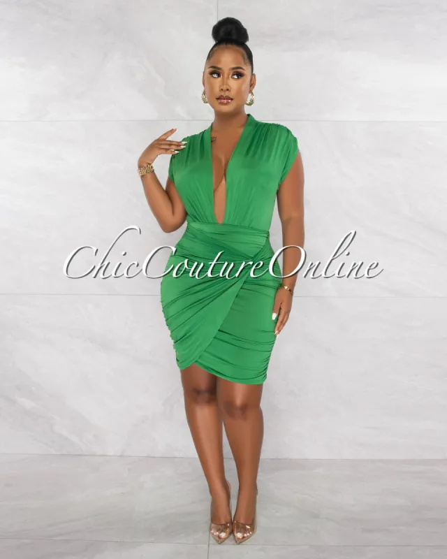 *Ovida Kelly Green Draped Bodysuit & Overlay Skirt Set sold by Chic Couture