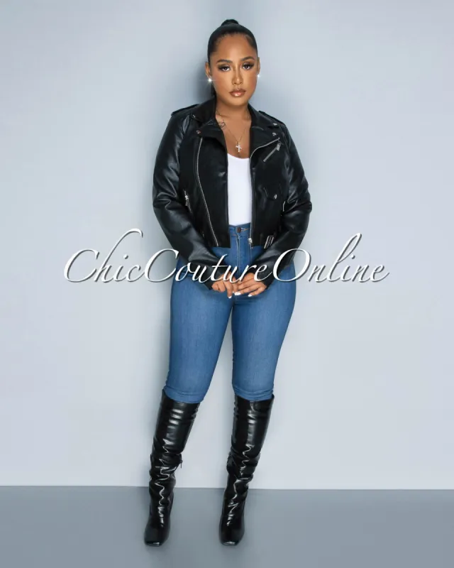 Payami Black Vegan Leather Zippered Jacket sold by Chic Couture