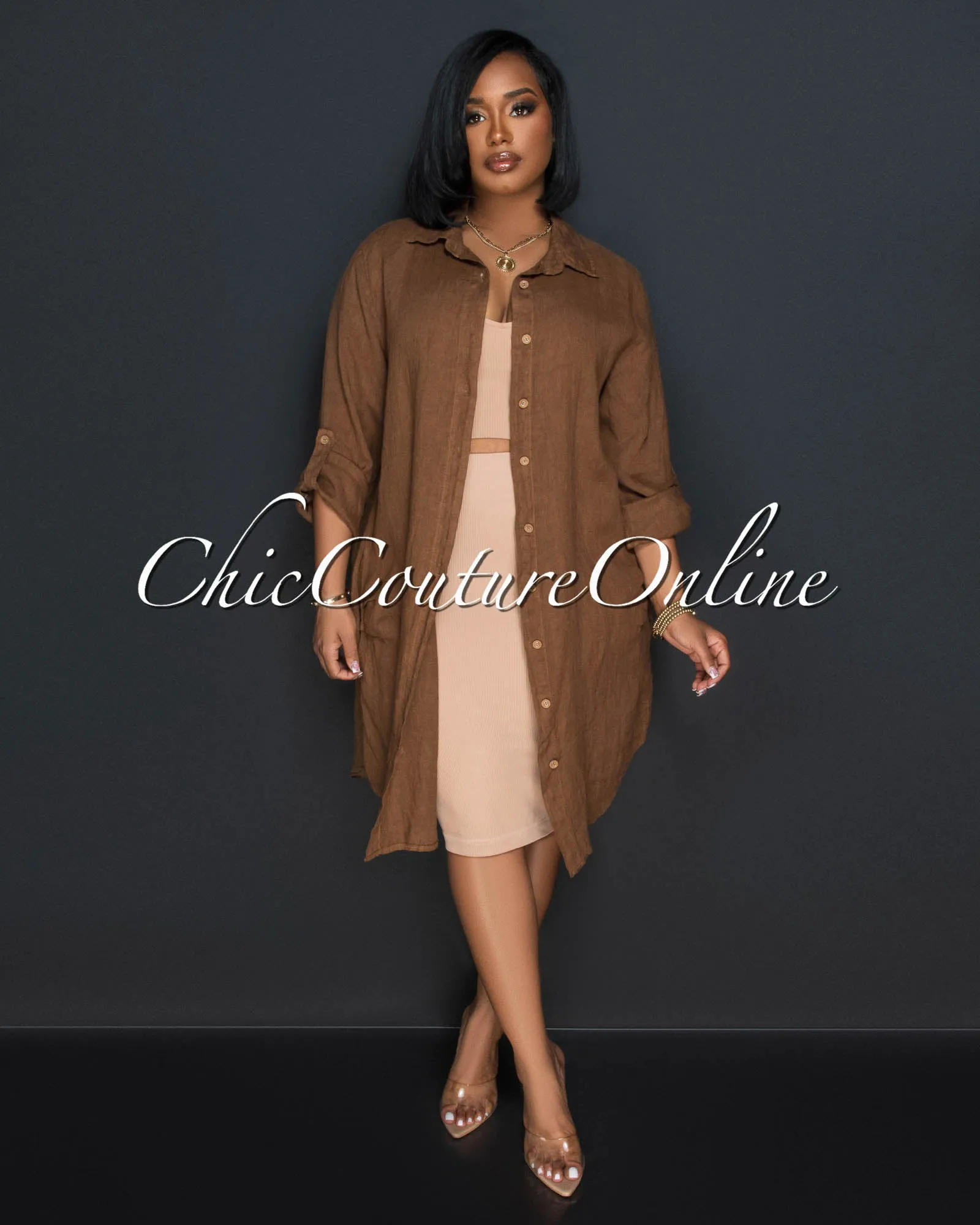 Ebanks Nude Ribbed SCULPTING Crop Top & Skirt Set sold by Chic Couture product image thumbnail 4