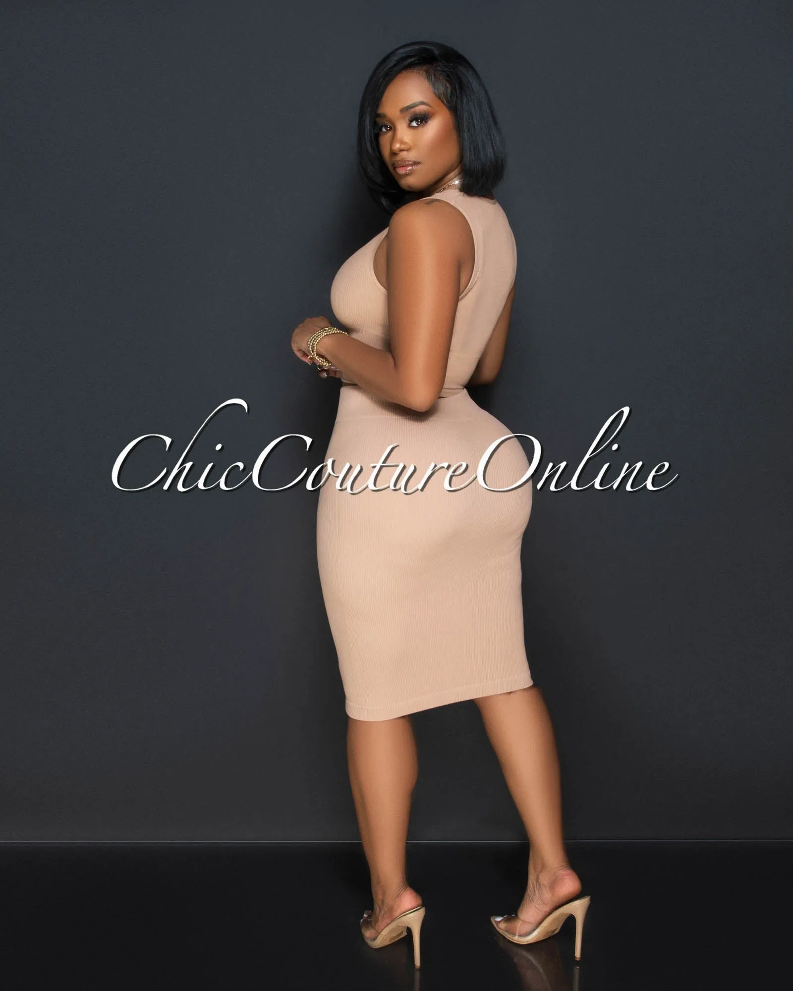 Ebanks Nude Ribbed SCULPTING Crop Top & Skirt Set sold by Chic Couture product image thumbnail 3