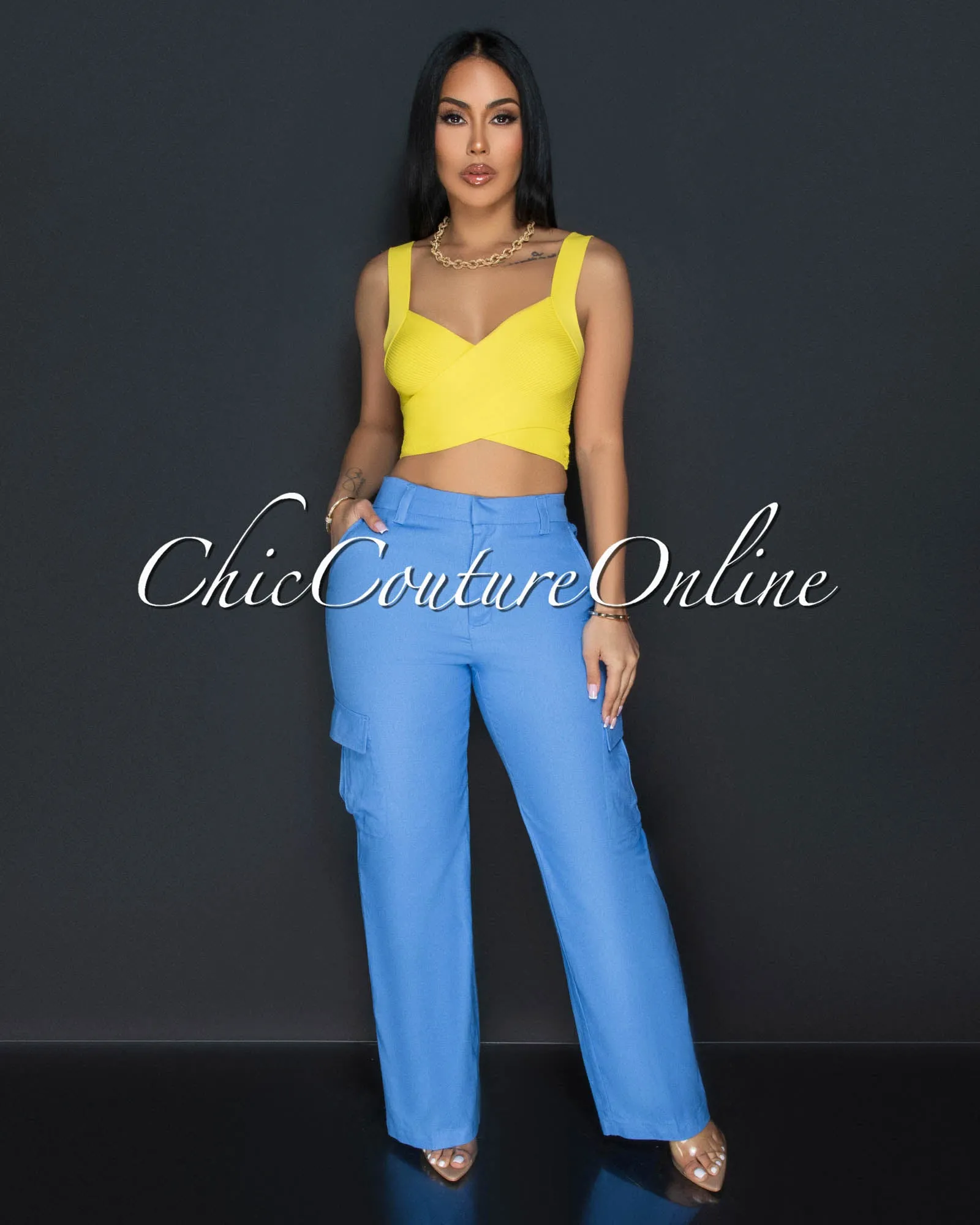 *Kerly Light Blue Cargo Linen Pants sold by Chic Couture product image thumbnail 3