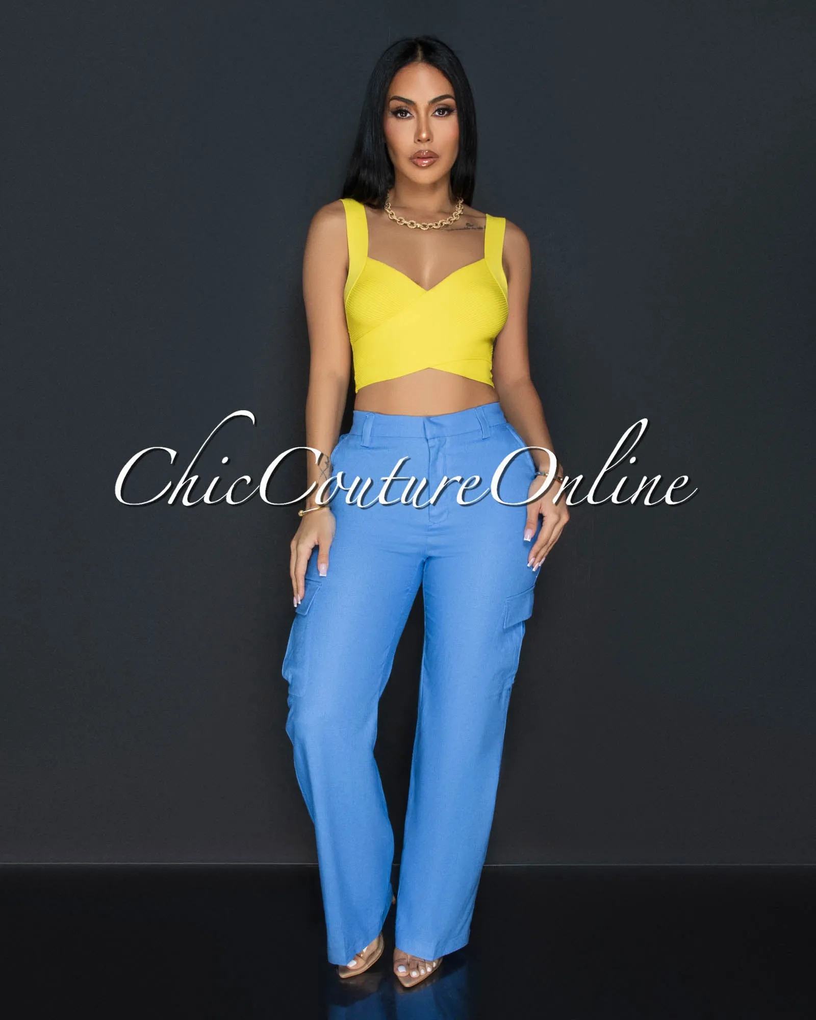 *Kerly Light Blue Cargo Linen Pants sold by Chic Couture product image thumbnail 2