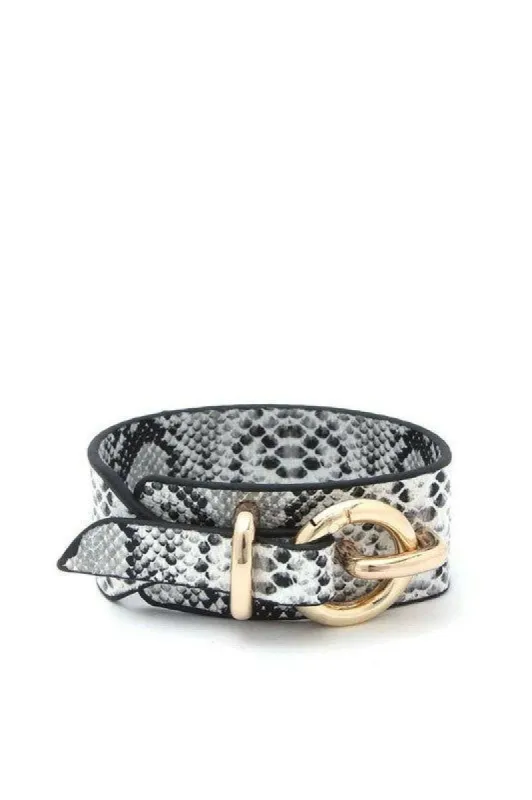 Lanna Hoop Buckle Snake Print Leather Bracelet sold by Chic Couture