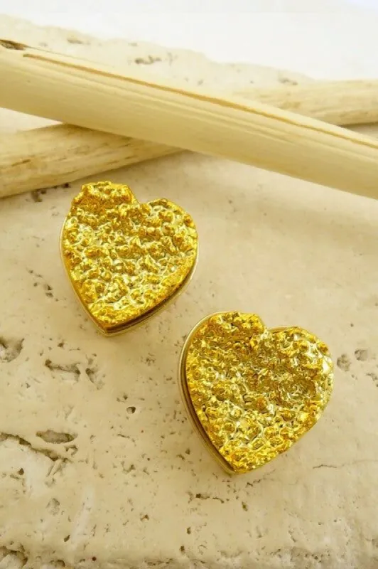 Cici Gold Heart Shaped Druzy Stud Earrings sold by chic