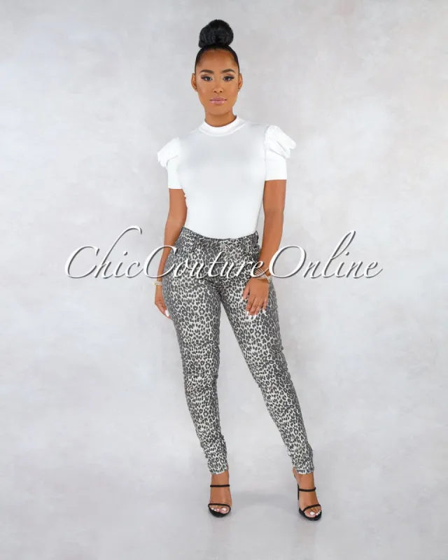 *Diamante Leopard Print Mid Waist Denim Jeans sold by chic