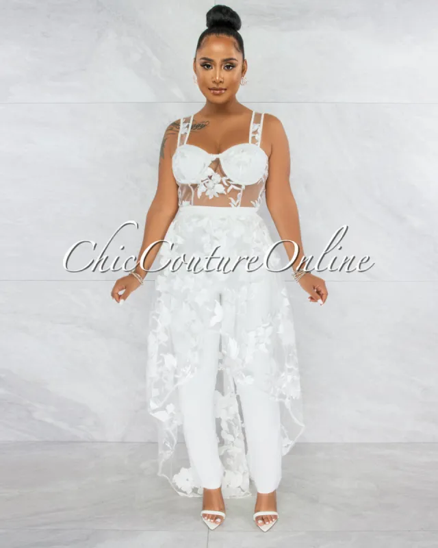 *Kiarah Off-White Embroidery Mesh Top & Pants Set sold by Chic Couture