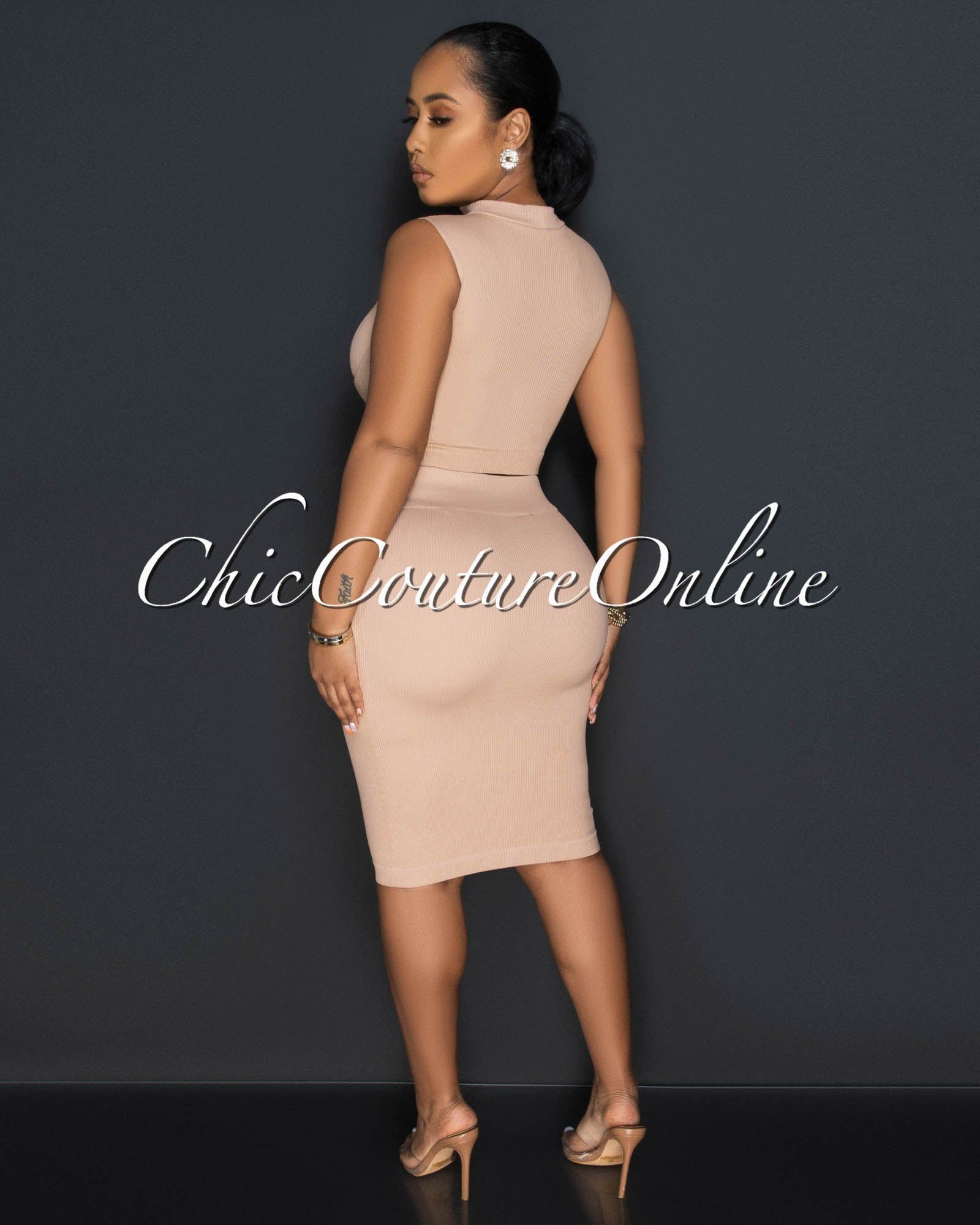 Odera Nude Bust Cut-Out Crop Top & SCULPTING Skirt Set sold by Chic Couture product image thumbnail 3