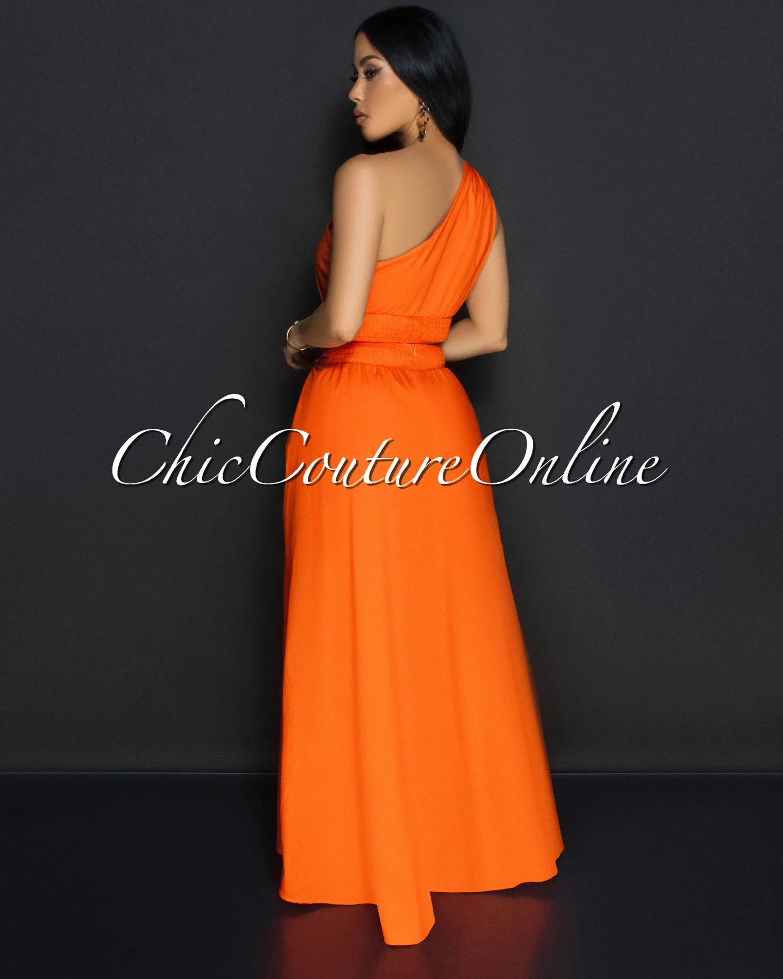 Ceci Orange Gold Accent Top & Skirt Two Piece Set sold by Chic Couture product image thumbnail 4