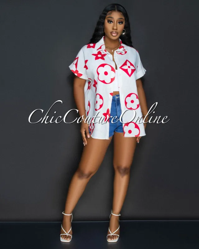 Mana White Red Collared Oversized Shirt sold by Chic Couture
