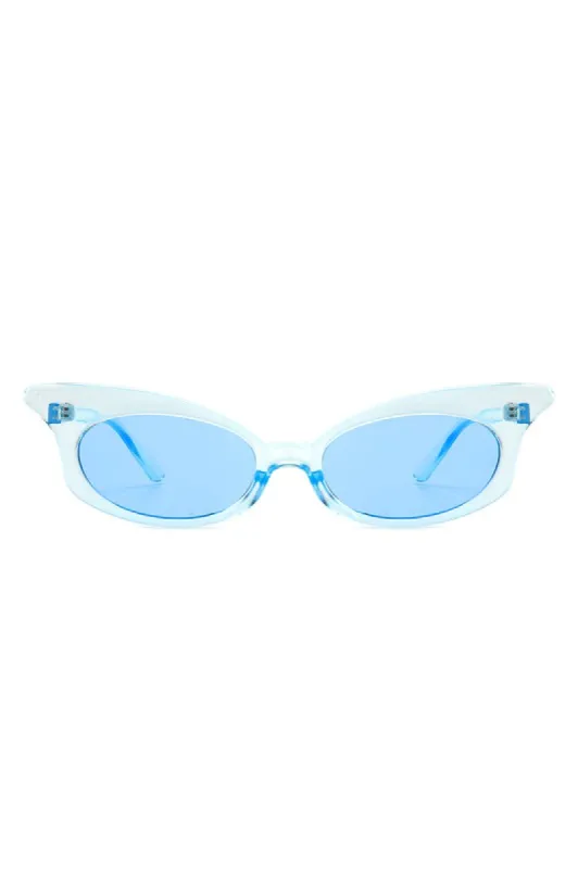 Zayda Blue Narrow Oval Sunglasses sold by Chic Couture