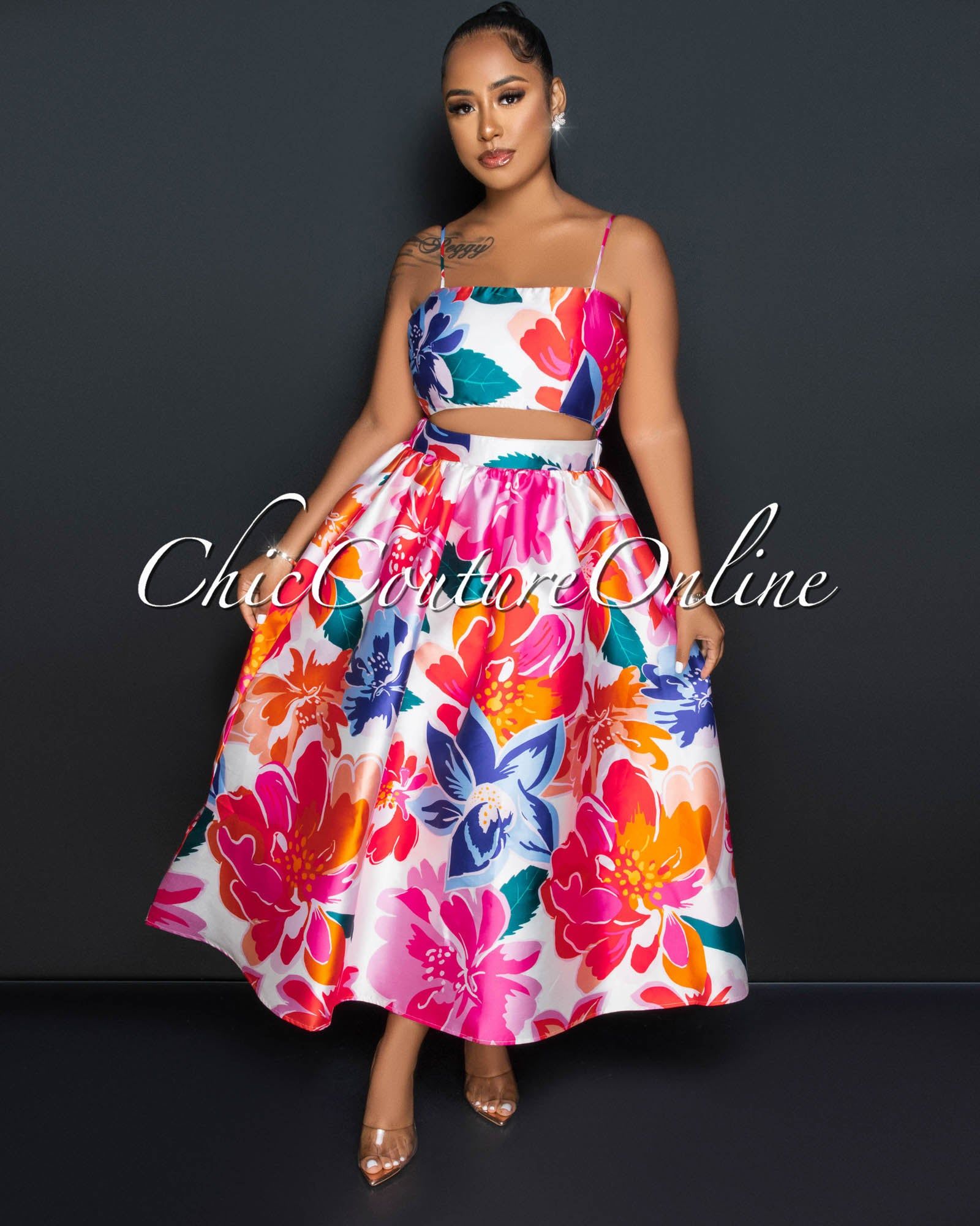 Charlese Multi-Color Print Crop Top & Maxi Skirt Set sold by Chic Couture product image thumbnail 2