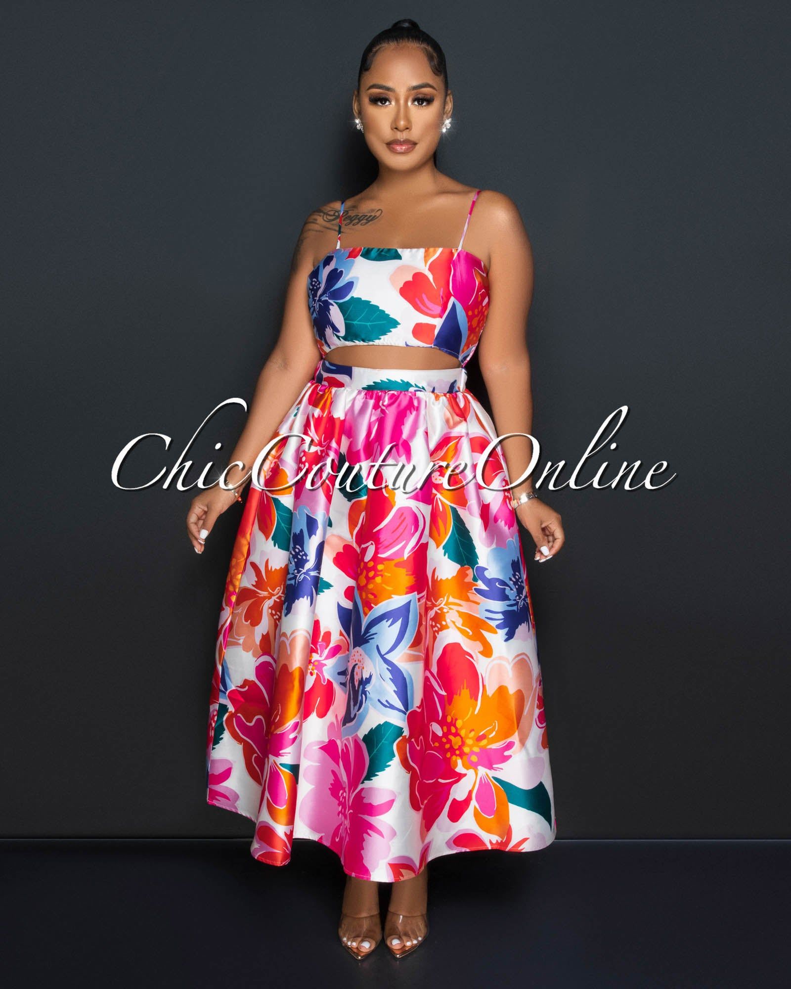 Charlese Multi-Color Print Crop Top & Maxi Skirt Set sold by Chic Couture