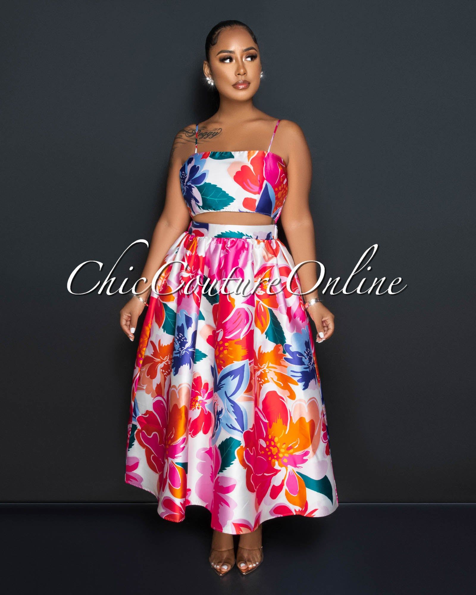 Charlese Multi-Color Print Crop Top & Maxi Skirt Set sold by Chic Couture product image thumbnail 3