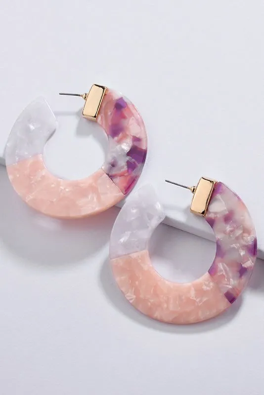 Meredith Multi Color Acrylic C Shape Hoop Earrings sold by chic