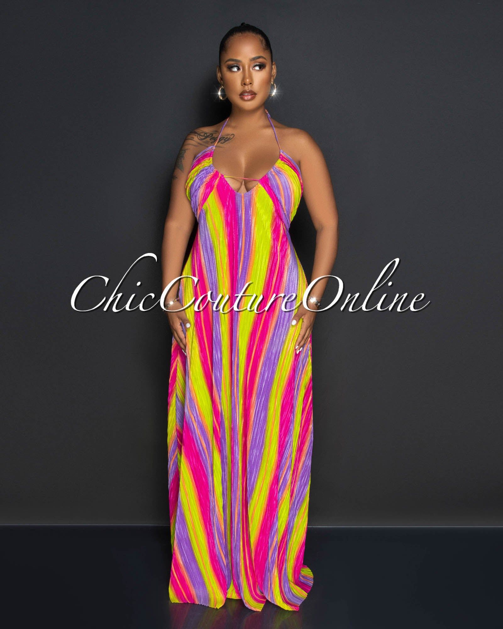 Esbelda Multi-Color Halter Maxi Dress sold by chic