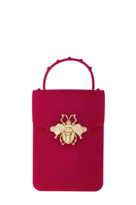 Stephany Magenta Gold Bee Decorated Rectangular Jelly Bag sold by Chic Couture