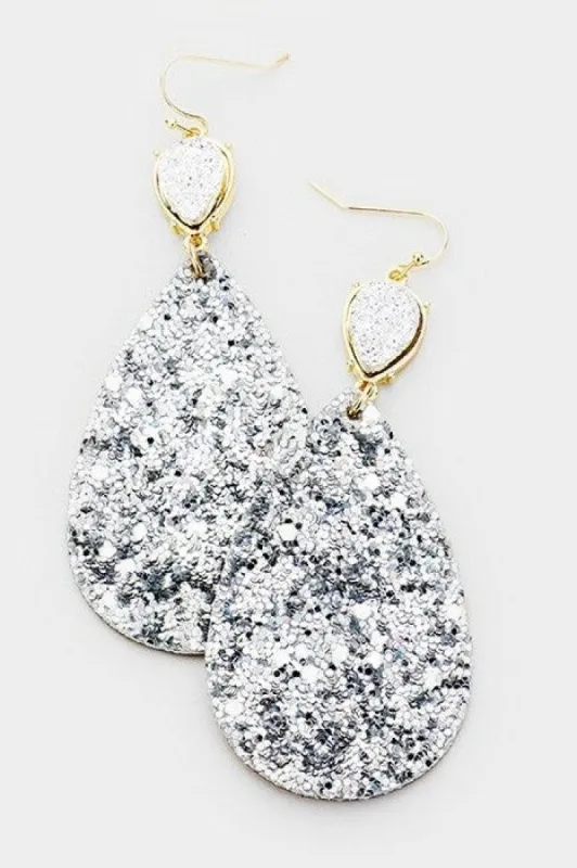 Marlyn Gold Hematite Druzy Teardrop Earrings sold by chic