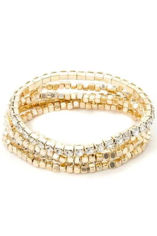 Kisha Golden Five Piece Beaded Rhinestone Bracelet sold by chic