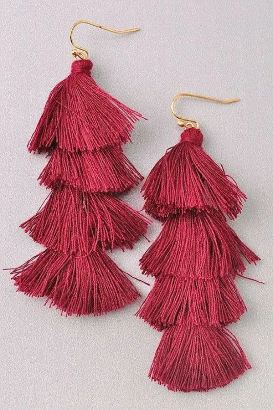 *Sila Burgundy Red Long Tassel Earrings sold by chic