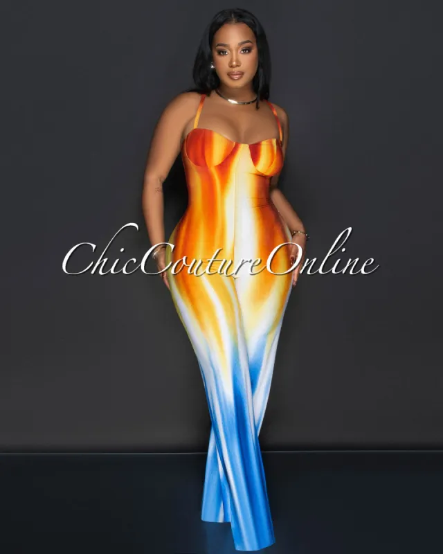 Amelle Orange Blue Multi-Color Jumpsuit sold by Chic Couture