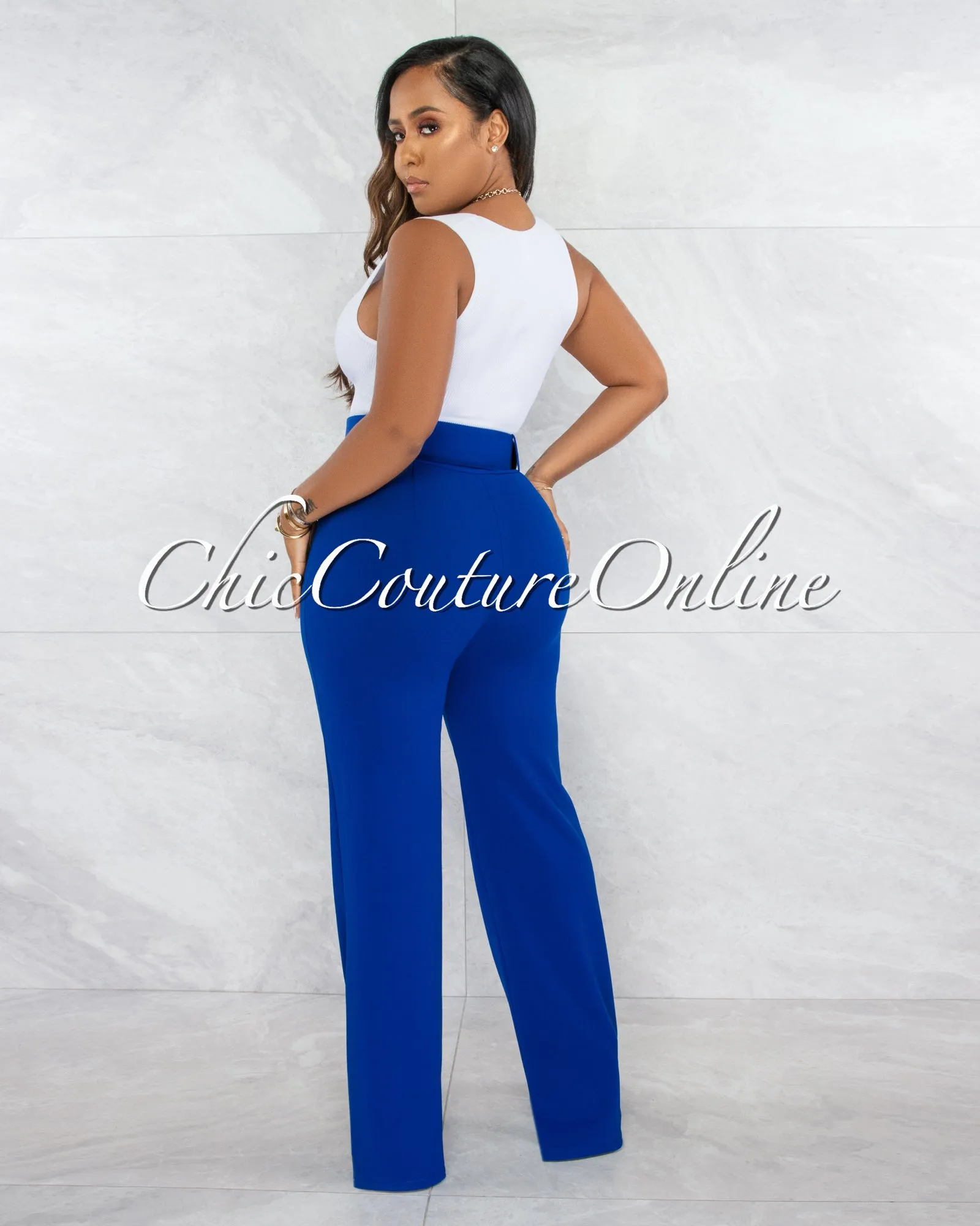 Faina Royal Blue Belt High Waist Palazzo Pants sold by Chic Couture product image thumbnail 3