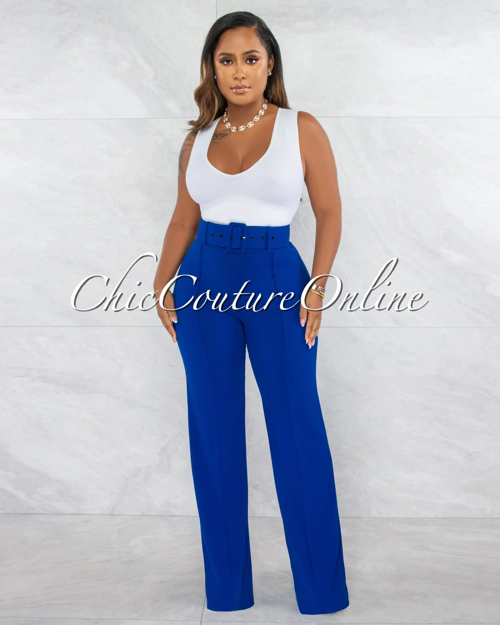 Faina Royal Blue Belt High Waist Palazzo Pants sold by Chic Couture product image thumbnail 2