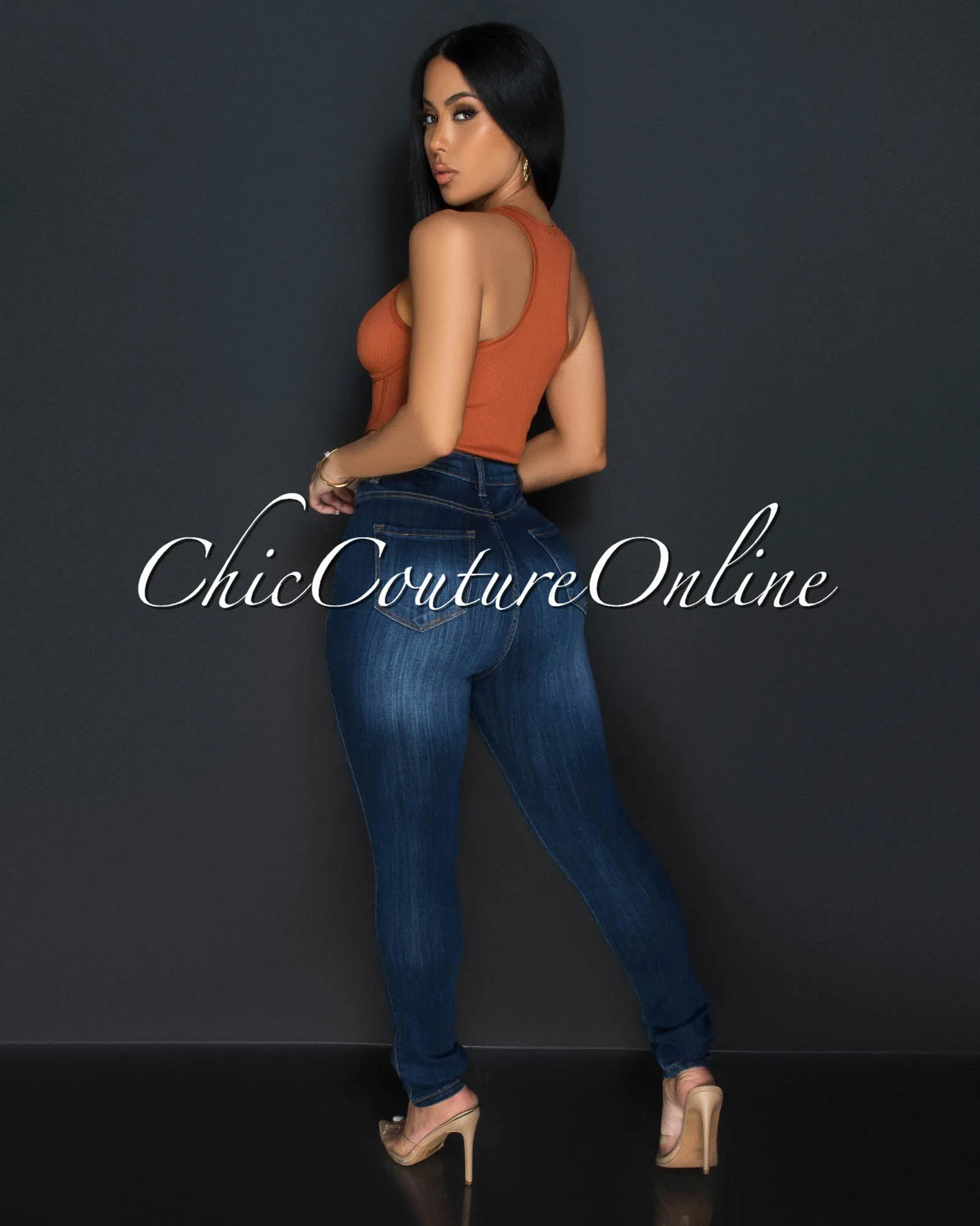 Vinia Rust Corset Style Ribbed Crop Top sold by Chic Couture product image thumbnail 3