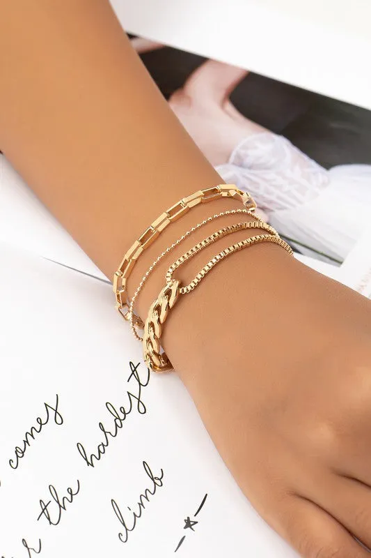 Luke 3 Row Bracelet with Mixed Chains sold by Chic Couture