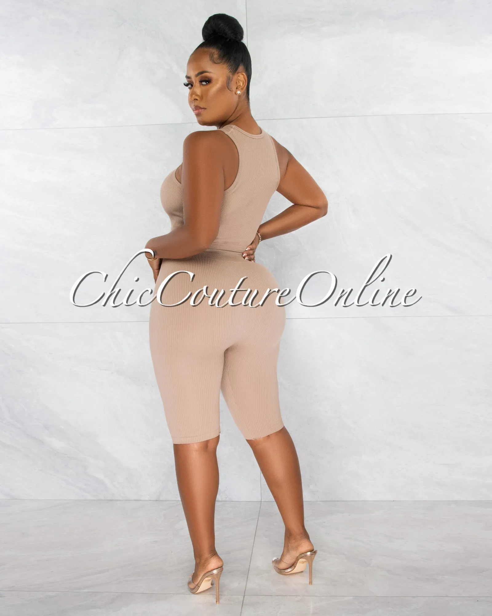 *Mandisa Nude Ribbed Crop Top & Bike Shorts Set sold by Chic Couture product image thumbnail 3