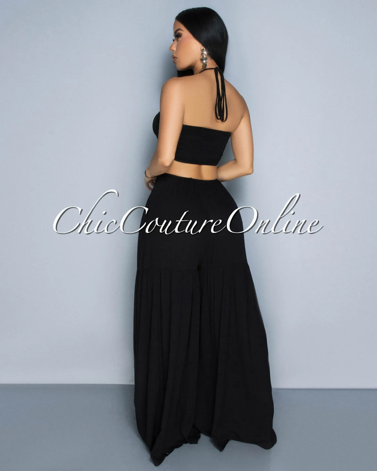 Olea Black Halter Cut-Out Widelegs Jumpsuit sold by Chic Couture product image thumbnail 3