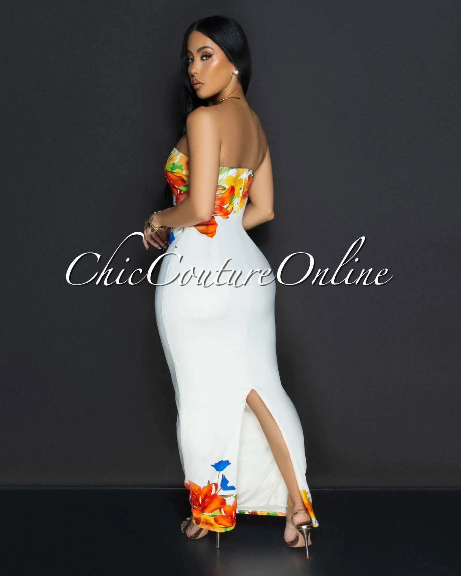 Iami Cream Floral Strapless Maxi Dress sold by Chic Couture product image thumbnail 3