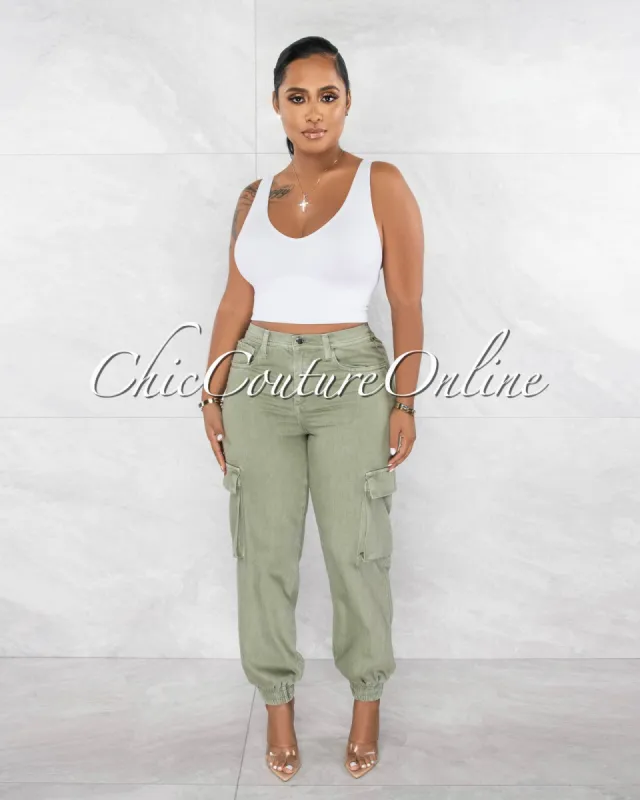 *Charlie Olive Green Cargo Jogger Jeans sold by Chic Couture