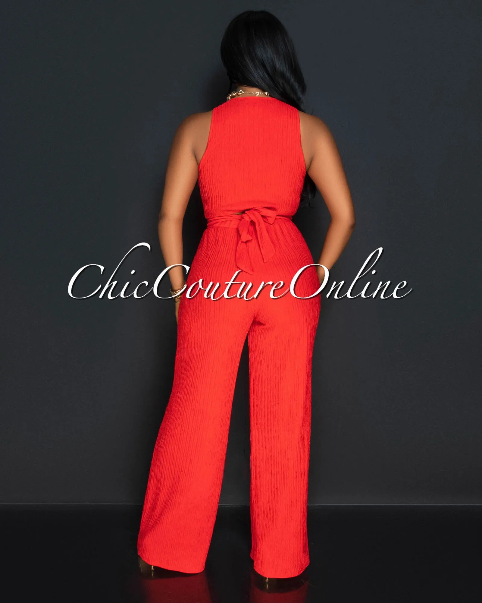 *Rohana Orange Crop Top & Wide Pants Textured Set sold by Chic Couture product image thumbnail 3