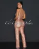 *Claster Rose Gold Sequins Belt Jumpsuit sold by Chic Couture