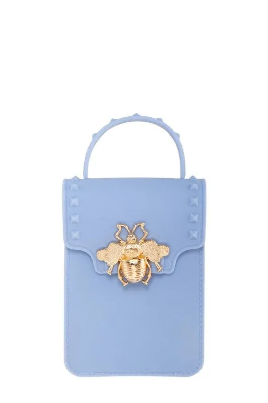 Stephany Blue Gold Bee Decorated Rectangular Jelly Bag sold by Chic Couture