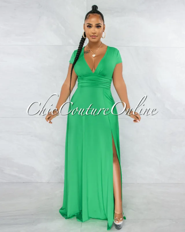 *Styx Kelly Green Draped Waistband Maxi Slit Dress sold by Chic Couture